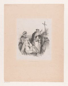 Gesellschaft und Mönche bei einem Kreuz von Cornelis Kruseman