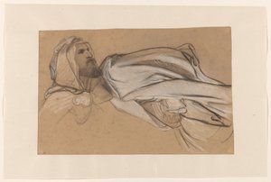 Studien für die Predigt von Johannes dem Täufer in der Wüste: Männerkopf und Draperiestudie einer sitzenden Figur von Cornelis Kruseman