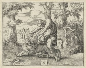 Simson tötet den Löwen von Cornelis Massijs