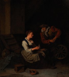 Ein Kavalier und eine Frau am Spinnrad, 1662