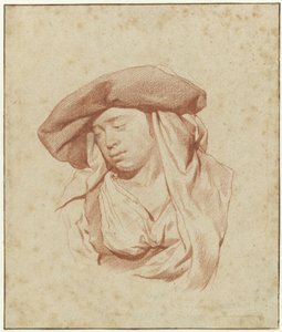 Studie einer Frau, Brustlänge, leicht nach links gewandt und nach unten blickend von Cornelis Pietersz. Bega