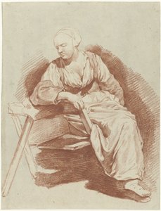 Studie einer sitzenden Frau, die sich auf ihren rechten Arm lehnt von Cornelis Pietersz. Bega