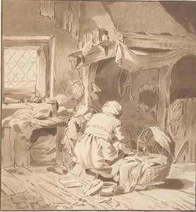 Bauerninterieur mit zwei Frauen