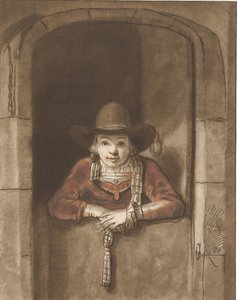 Junge, der sich über eine Halbtür lehnt von Cornelis Ploos van Amstel (signed by artist)