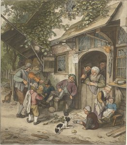Geigenspieler vor einem Gasthaus