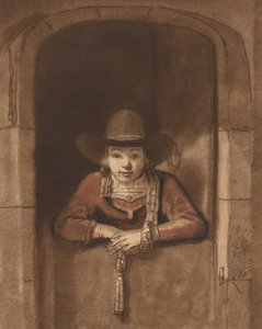 Junge, der sich über eine untere Tür lehnt, 1763, veröffentlicht 1765 von Cornelis Ploos van Amstel
