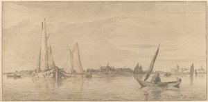 Fluss mit Stadt von Cornelis Ploos van Amstel