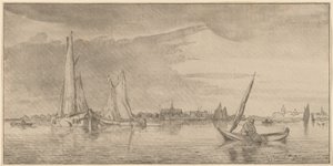 Fluss mit Stadt von Cornelis Ploos van Amstel