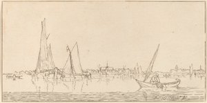 Fluss mit Stadt von Cornelis Ploos van Amstel