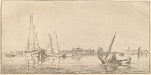 Fluss mit Stadt von Cornelis Ploos van Amstel