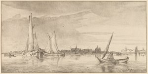 Fluss mit Stadt von Cornelis Ploos van Amstel