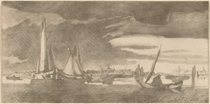 Fluss mit Stadt von Cornelis Ploos van Amstel