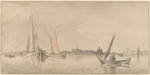 Fluss mit Stadt von Cornelis Ploos van Amstel
