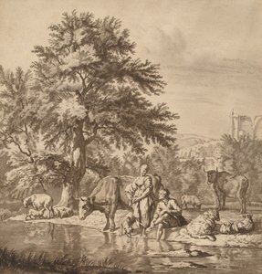 Hirte und Hirtin mit ihrer Herde von Cornelis Ploos van Amstel