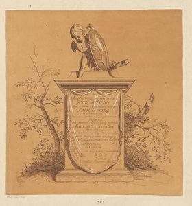 Stehender Putto auf einem Denkmal mit Widmung an Jonas Witsen