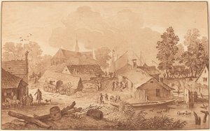 Dorf mit Teich von Cornelis Ploos van Amstel