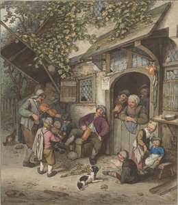 Geigenspieler vor einem Gasthaus