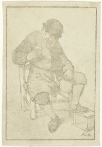 Sitzender Bauer mit Krug von Cornelis Ploos van Amstel