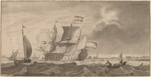 Kriegsschiff im Y von Cornelis Ploos van Amstel and Bernhard Schreuder, after Ludolf Backhuysen