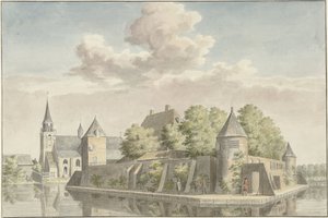 Der Hof von Putten und die Kirche von Geervliet von Cornelis Pronk (possibly)