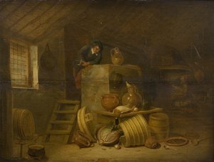 Innenansicht einer Küche von Cornelis Saftleven
