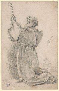 Kniender Mönch mit Kruzifix von Cornelis Saftleven
