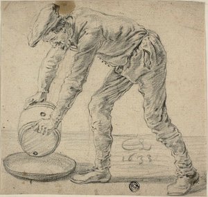 Mann mit einem Fass von Cornelis Saftleven