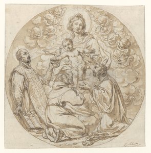 Maria mit Kind, verehrt von H. Ignatius von Loyola, H. Franz Xaver und heiligem Mönch von Cornelis Schut (I)