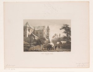 Rinder mit Wagen vor elftem Jahrhundert Kirche (Sint Pieters-Kirche) von Cornelis Springer