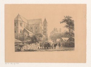 Rinder mit Wagen vor einer Kirche aus dem 11. Jahrhundert