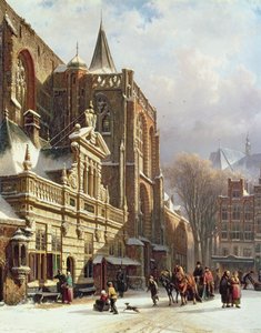Ansicht der Hoofdwacht und der Grote Kerk, Zwolle von Cornelis Springer
