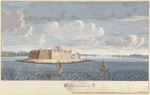 Fort Hammenhiel auf Ceylon, vom Meer aus gesehen von Cornelis Steiger