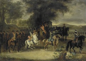 Inspektion eines Kavallerieregiments, vielleicht von Wilhelm von Hessen-Homburg von Cornelis Troost
