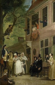 Irregeführt: Der Botschafter der Schurken zeigt sich aus dem Fenster der Bokki-Taverne im Haarlemmerhout, ca. 1739