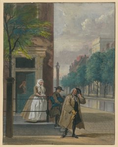 Szene aus einem Lustspiel ("De ontdekte Schijndeugd" von Lingelbach) von Cornelis Troost