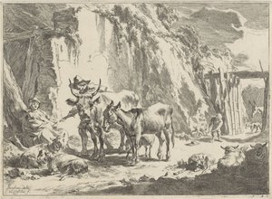 Landschaft mit Frau, die ihr Kind stillt von Cornelis Visscher (II)