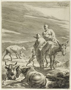 Eine Mutter und ein gewickeltes Kind reiten auf einem Esel, Platte 4 aus Vier Landschaften