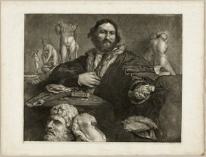 Porträt von Andrea Odoni, aus dem Kabinett Reynst; Variarum imaginum a celeberrimis artificibus pictarum Caelaturae (Kabinett Reynst: Gravuren verschiedener Bilder berühmter Künstler) von Cornelis Visscher
