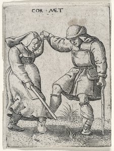 Ein Mann mit verbundenem Fuß tanzt mit einer Frau, 1572
