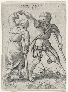 Ein Mann mit Holzbein dreht eine lahme Frau unter seinem Arm, 1572