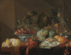 Stillleben mit Flusskrebs, Austern und Früchten von Cornelis de Heem