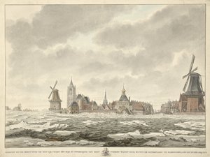 Ansicht der Besetzung des Eises vor dem Wasserpoort in Gorinchem, den 20. Februar 1799 von Cornelis de Jonker