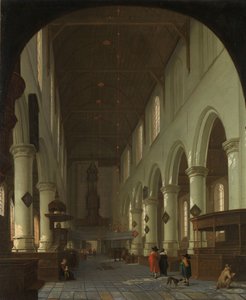 Innenansicht der Oude Kerk in Delft vom Chor zum Portal