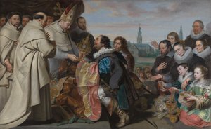 Die Rückgabe der Kirchenschätze an den heiligen Norbert nach der Niederlage des Häretikers Tankelin, mit einem Porträt der Familie Snoeck von Cornelis de Vos