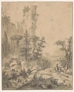 Bergweg mit Mann und zwei Maultieren von Cornelis de Wael