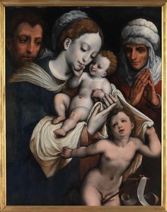 Heilige Familie mit Elisabeth und Johannes dem Täufer von Cornelis van Cleve