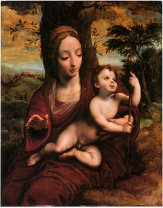 Die Madonna und das Kind in einer Landschaft von Cornelis van Cleve