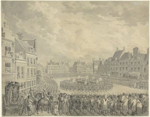 Beëdigung des Kollegiums der Beauftragten durch die Schützenoffiziere auf dem Neude in Utrecht, 1786 von Cornelis van Cuylenburgh (II) (signed by artist)