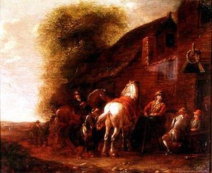 Reiter vor einem Dorfgasthaus von Cornelis van Essen