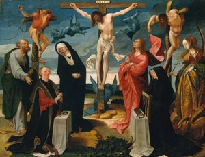 Die Kreuzigung mit Stiftern und den Heiligen Peter und Margarete, ca. 1525-27 von Cornelius Engebrechtsz